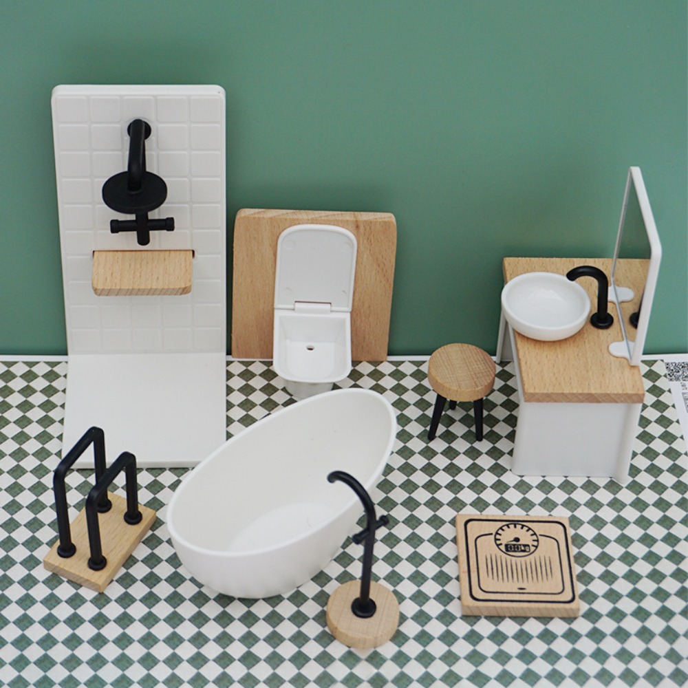Woodworking Veneer - 1:12 Dollhouse Simulation Bathroom Toy White