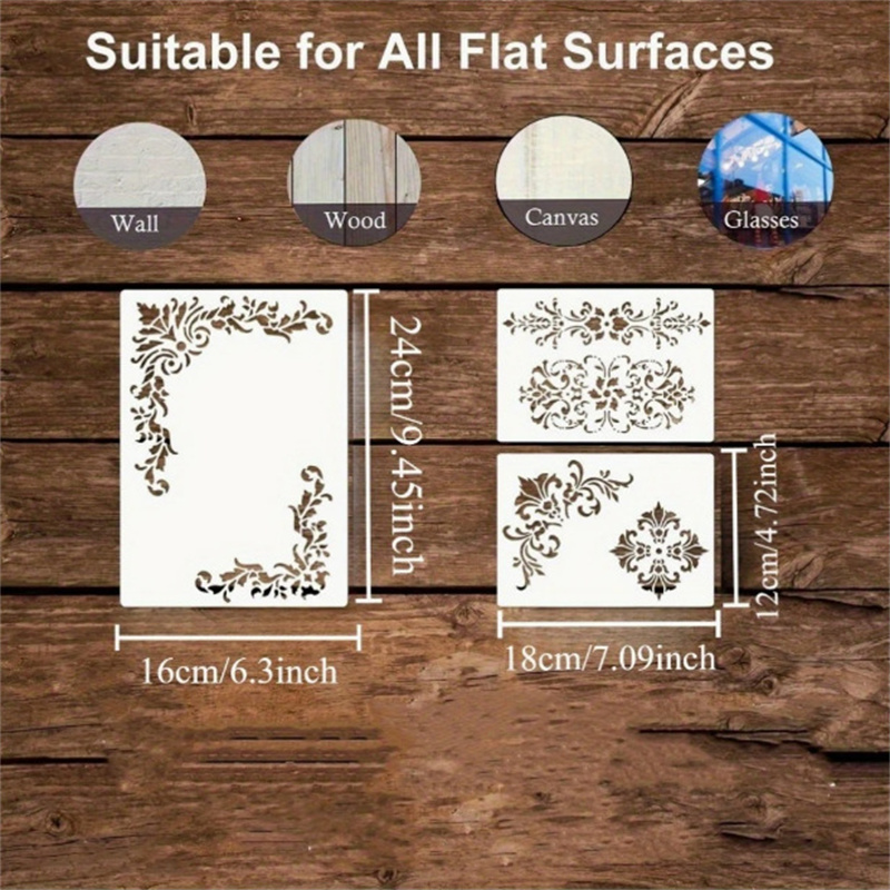 6Pcs Floral Corner Stencils fo - Woodworking Veneer 评论和价格